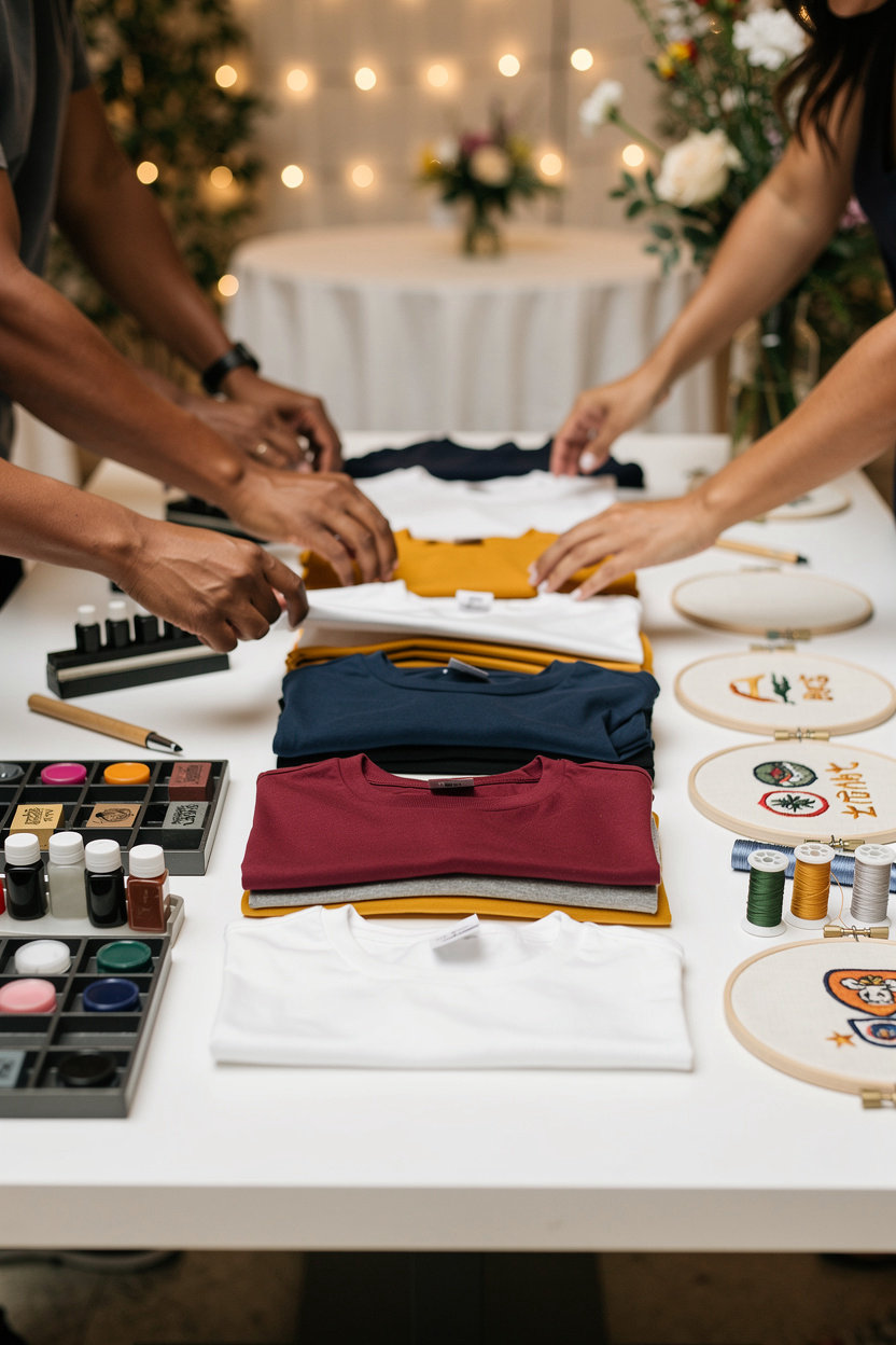 Southern Stamped Customs T-Shirt Bar Experience - guests customizing personalized shirts at an interactive event station in Memphis